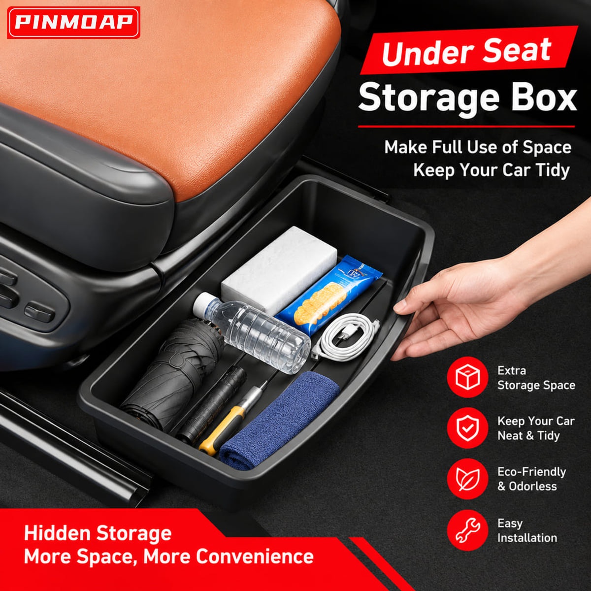 Cable Organizer Bag - PINMOAP 차량용 시트 아래 수납 트레이,