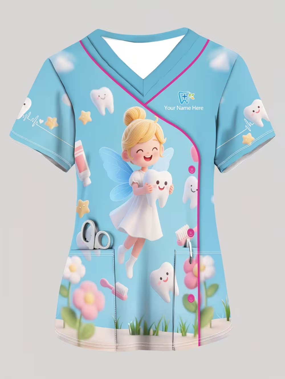 Vet Tech Accessories - 임상 유니폼 여성 치아 패턴 프린트