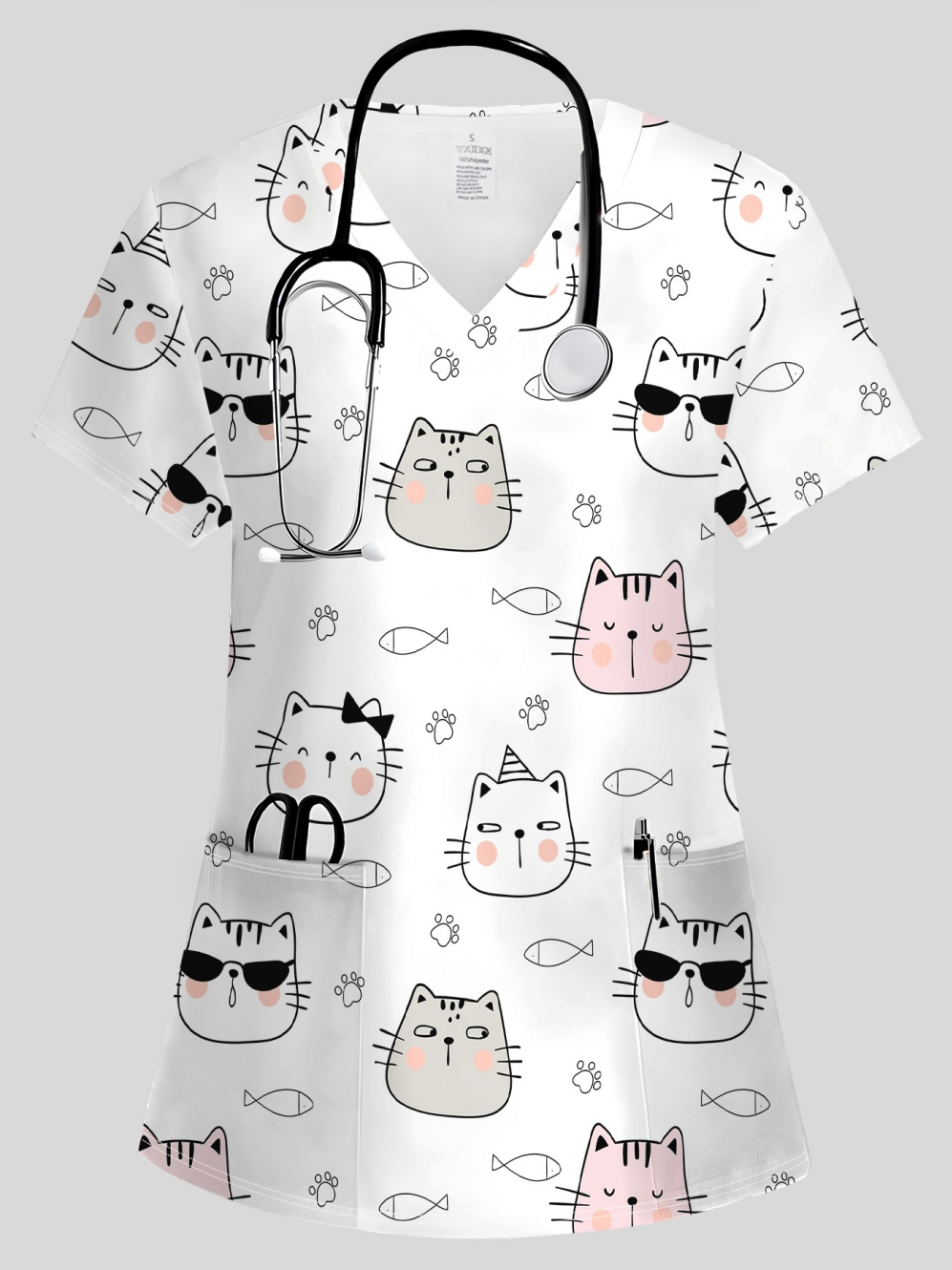 여름 여성 패션 V 넥 짧은 소매 유니폼 포켓 탑 귀여 - Vet Tech Accessories 리뷰 및 가격